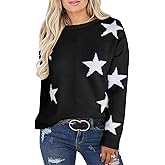 shermie Womens Star Graphic Sweaters Long Sleeve Crew Neck Casual Cable Knit Pullover Sweater