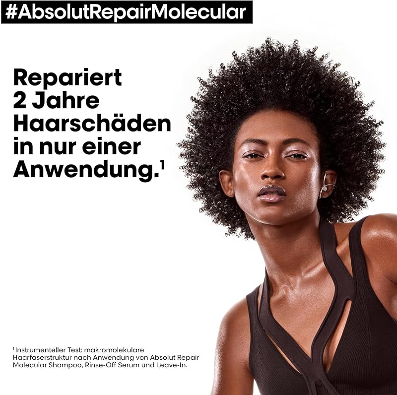 L'Oréal Professionnel Shampoo für strukturgeschädigtes Haar, Zur molekularen Tiefenreparatur, Mit Peptidbondern und 5 Aminosäuren, Serie Expert, Absolut Repair Molecular Shampoo, 500 ml