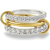 Stackable Rings for Women Non Tarnish,Dainty 18k Gold Plated CZ Cubic Zirconia Rings,Silver and Gold Rings Set,Multi-Link Connected Rings