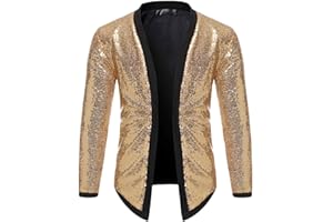 tuduoms Mens Metallic Shiny Varsity Jacket 70s Disco Party Costume Sequin Bomber Jacket Full Zip Up Lightweight Casual Jacket