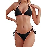 TASHEHE Women's Triangle String Bikini Set Sexy Tie Side Two Piece Swimsuit Cute Halter Bathing Suit