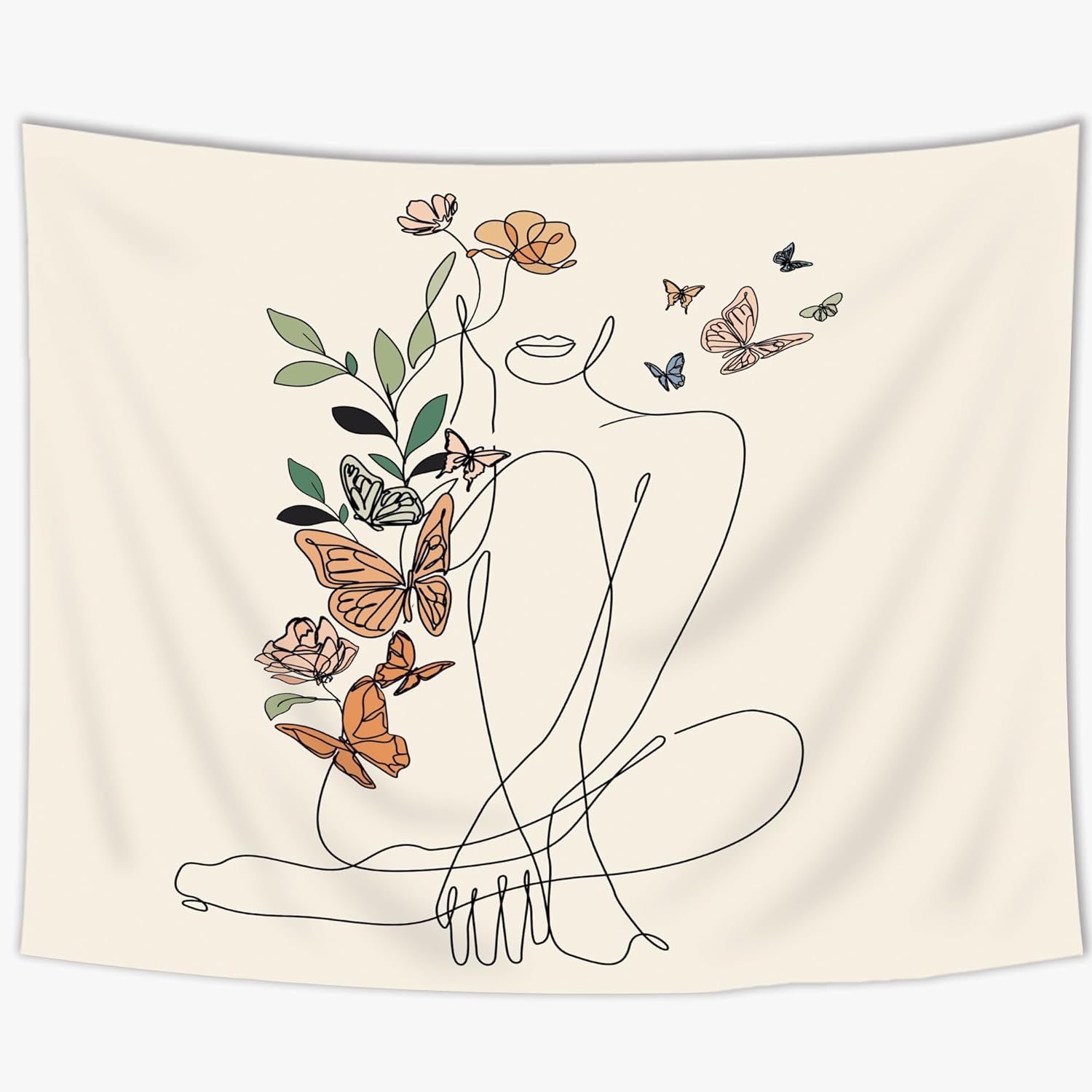 Tapestries - SVBright Abstract Woman Butterfly Fabric Wall Hanging Tapestry 59Wx51H Inch Mid Century Modern Minimalist Flower Plant Beige Terracotta Aesthetic Portrait Home Decor Art for Living Room Bedroom Dorm