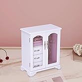 Stufurdecor White Jewelry Box,Handle Carving Craft Wooden Jewelry Boxes,With Swivel Hook And Velvet Lining Large Jewelry Box For Women,Suitable As Gift For Friends