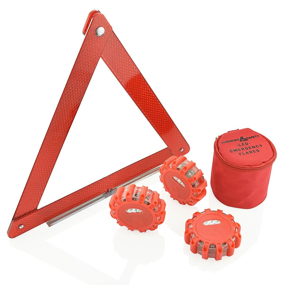 (3 LED Kit + Safety Triangle) Red LED Road Flares, Emergency Disc