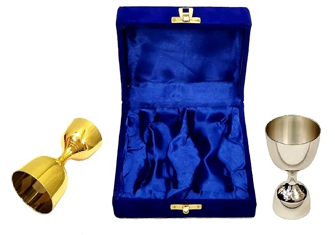 Akanksha Pair of Peg Measure Cup, 30 ml / 60 ml, EPNS, with Box Silver & Golden Shed