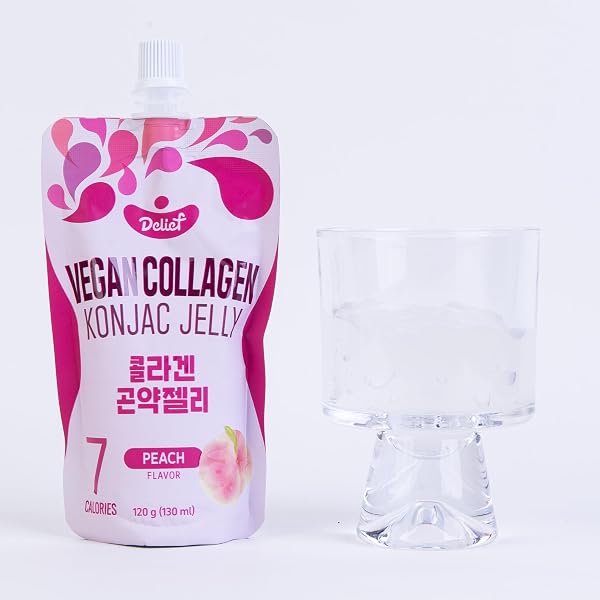 DELIEF VEGAN COLLAGEN KONJAC JELLY (PEACH FLAVOR) 120G X 10 PACKS – LOW-CALORIE FRUIT GEL SNACK, GLUTEN-FREE, PLANT-BASED, 7 KCAL PER POUCH