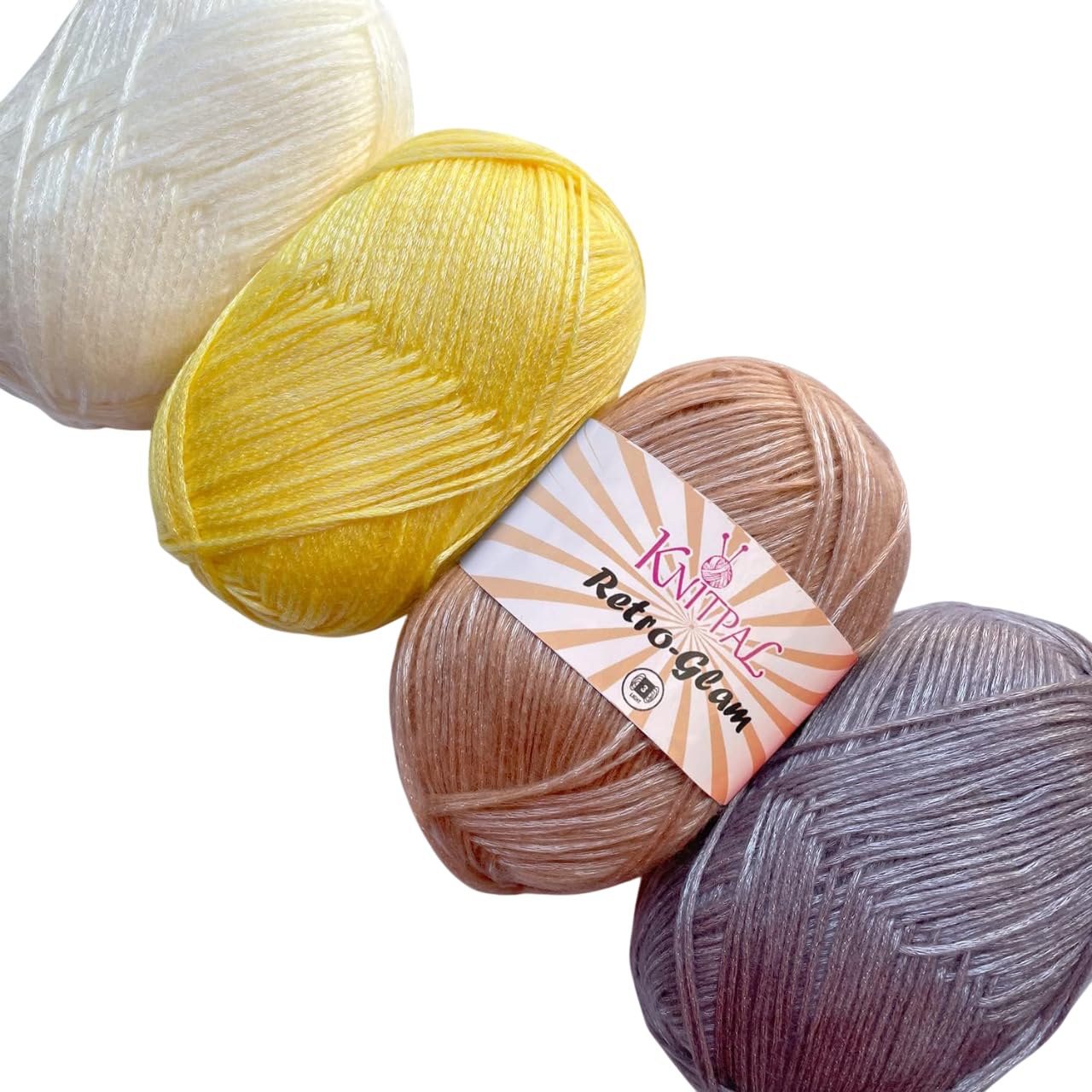 Retro-Glam Metallic Yarn Assorted Colours Variety Pack, Super Soft & Shiny for Knitting and Crocheting, Bulk Size 4 Skeins,1172m/400g, #3 DK Weight (Golden Sunshine)