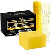 VALITIC Brightening Lemon & Turmeric Kojic Acid Soap, Vitamin C, Retinol - Original Japanese Complex with Hyaluronic Acid, Vitamin E, Shea Butter, Castile Olive Oil - 3 Pack Bundle with African Net