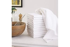 DG Collections Flour Sack Dish Towels for Kitchen, Set of 12 (27 x 27 Inches), Multi-use White Kitchen Towels, 100% Cotton, Highly Absorbent Hand Towels, Tea Towels for Embroidery, and Print - White