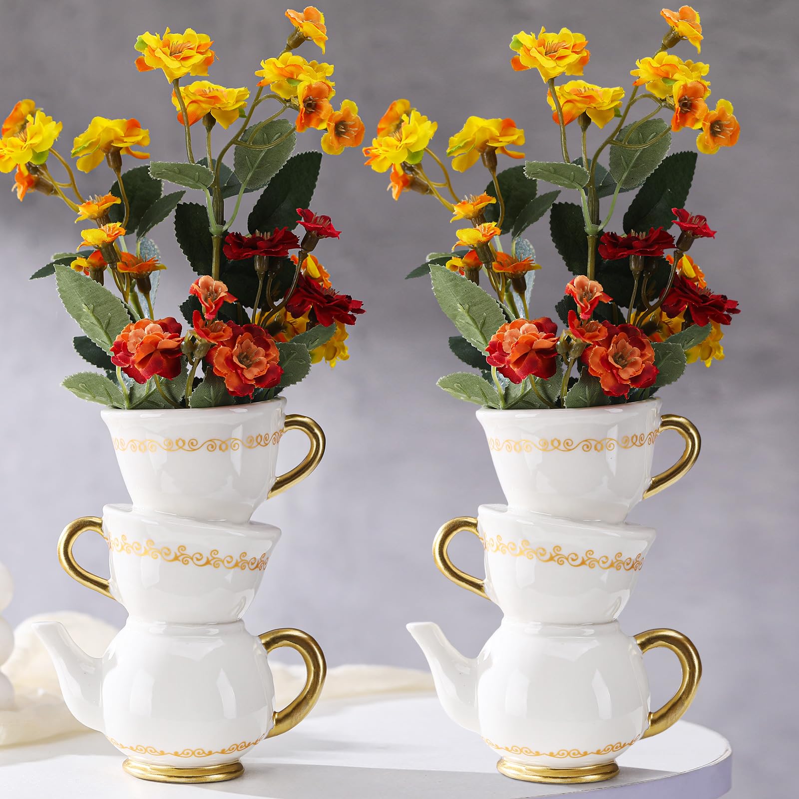 Photo 1 of Tioncy Mini Teacup Bud Vase 5" Wonderland Tea Party Decorations Antique Vintage Kitchen Decor Whimsy Ceramic Vase Bridgeton Tea Party Favor for Wedding Gift Birthday Bridal Showers Home(2 Pcs)