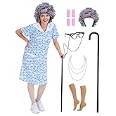 ABHOH Old Lady Costume for Women 100 Days of School Costume Adult Grandma Costumes Dress Up Accessories for Halloween