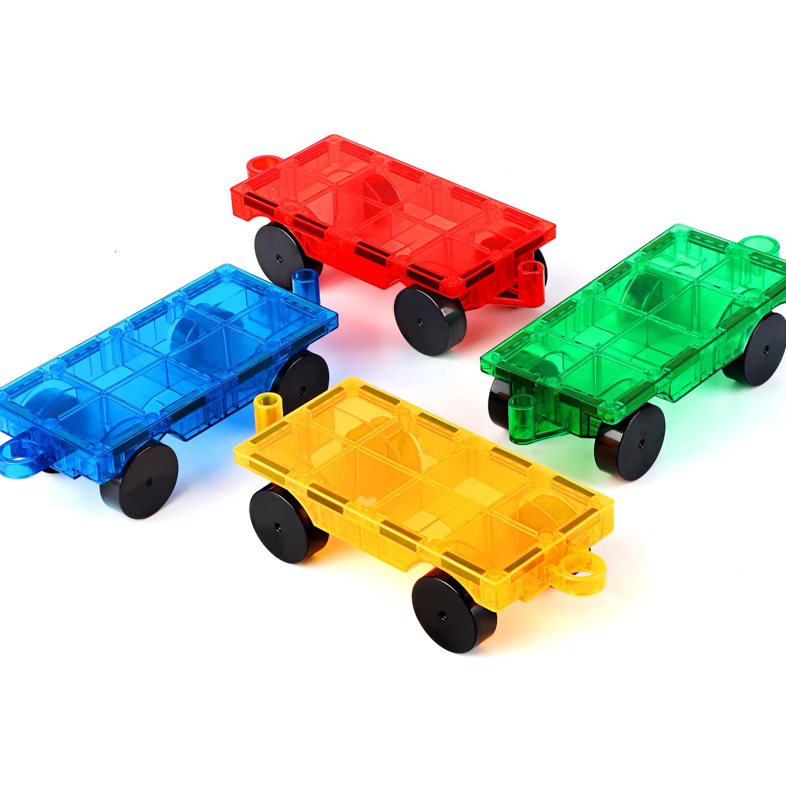 Magnetic Tiles Cars Baby Toys - 4 PCS Magnetic Cars Set Magnet Bricks Truck Sensory Toys for 3 4 5 6 7 8+ Years Old Girls Boys
