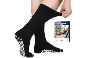 Frelimiu Diabetic Crew Socks with Grippers for Men-4 Pairs Bamboo Viscose Hospital Grip Socks,Non Skid Socks for Men,Non Bind
