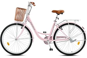 Viribus Beach Cruiser Bike for Women, 24 26 inch Womens Cruiser Bike, Womens Bike with Basket 1 Speed, Beach Cruiser Bike for Short Women with Rack, Step Through Bike, Commute Bicycle Women Adults