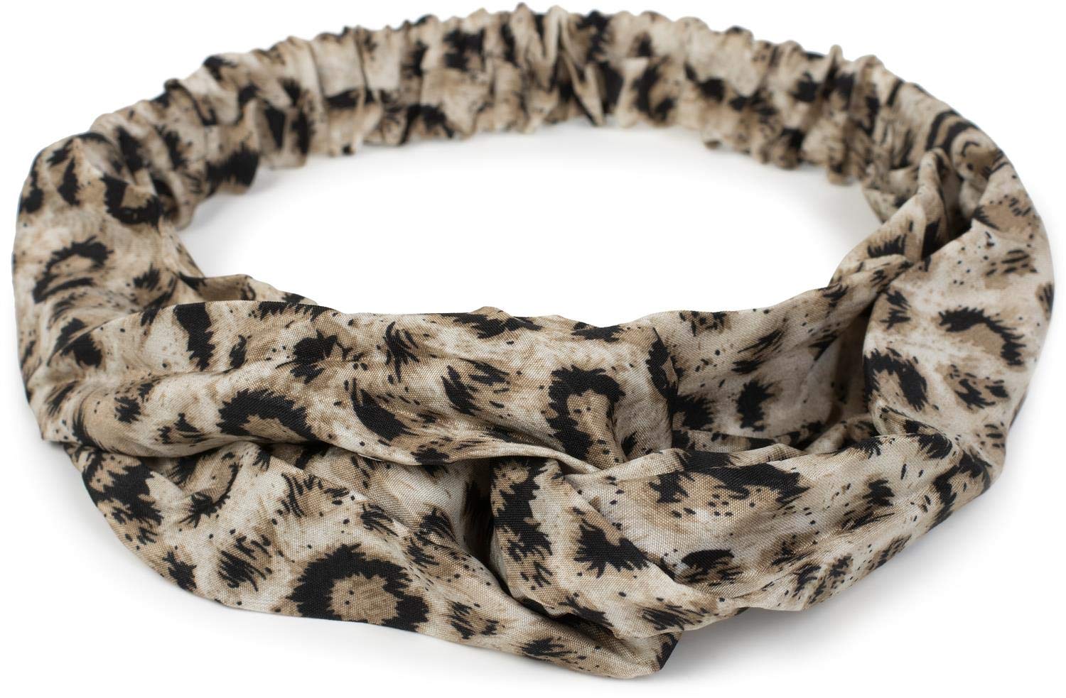 styleBREAKER women elasticated leopard animal print hairband with twist knot, headband, women 04026020, color:Cream-Beige-Black