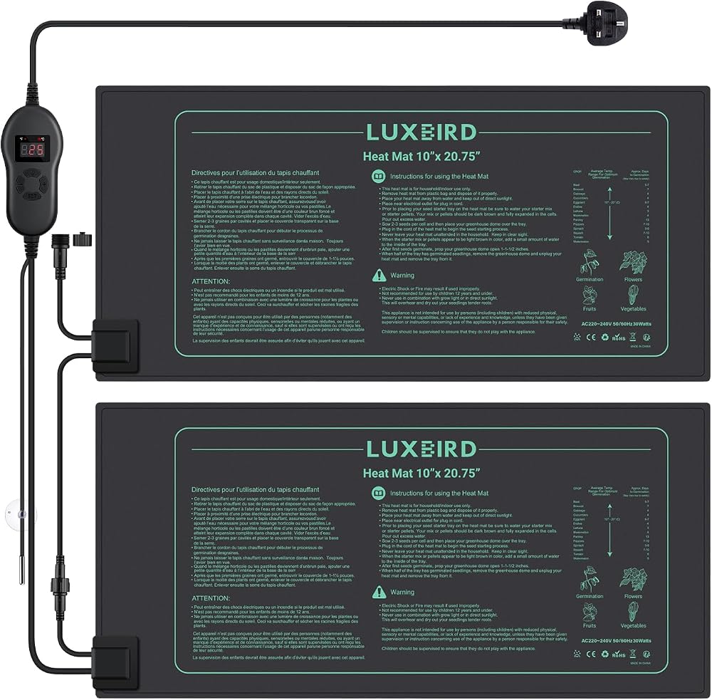 LUXBIRD 2 Pack Seedling Heat Mats with Digital Thermostat, 10" x 20.75"