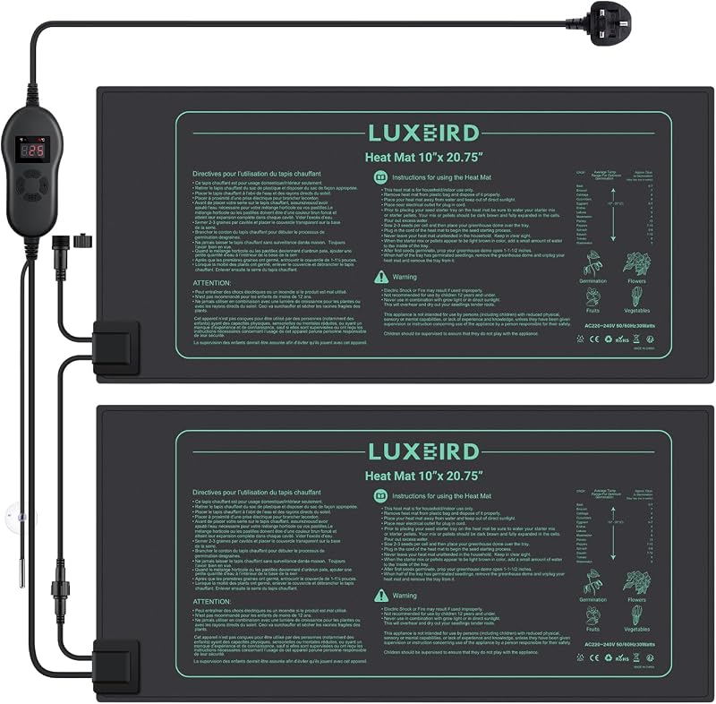 LUXBIRD 2 Pack Seedling Heat Mats with Digital Thermostat, 10" x 20.75"