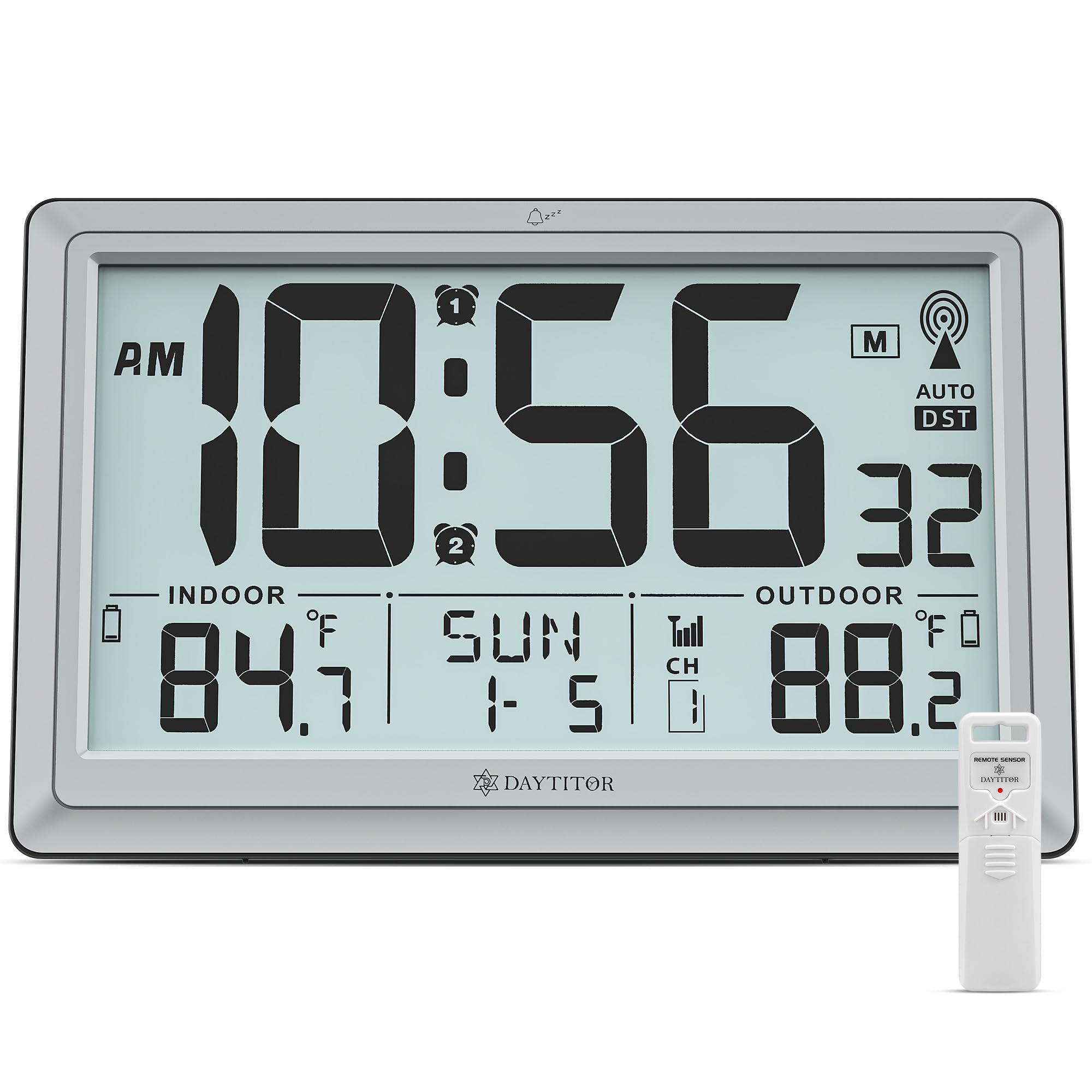 Photo 1 of ** DAMAGE** NO RETURNS ** Atomic Clock Wall with Indoor/Outdoor Temp, Battery Operated Digital Wall Clock with 10.5" Large LCD Display, 330ft Range Desk Table Clock with Alarm, DST, Calendar for Living Room, Silver-gray