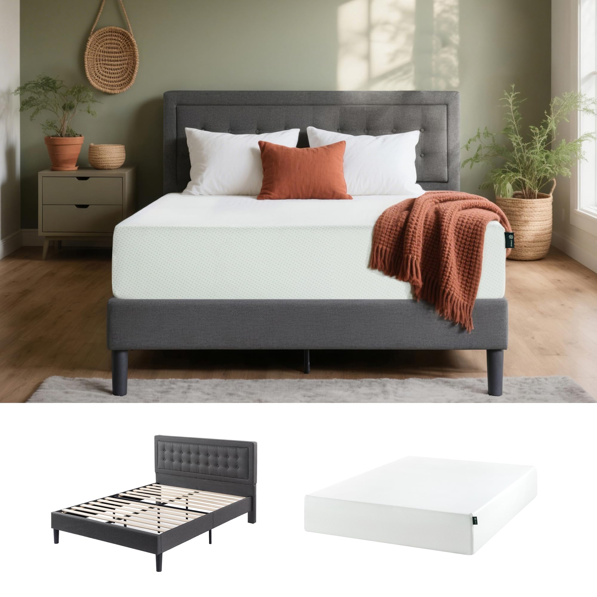 Zinus Set: 12 Inch Green Tea Memory Foam Mattress