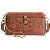 S-ZONE Leather Crossbody Bags for Women Small Bag Phone Purse RFID Blocking Clutch Purses Convertible Wristlet with 2 Straps