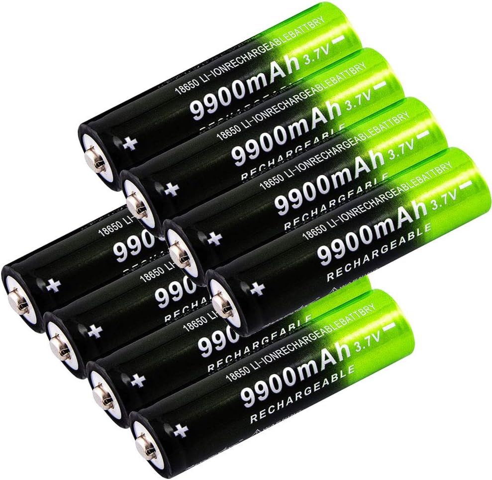 8 Pack 18650 9900mAh, 3.7V Rechargeable Button Top, Li-ion 18650-Battery(not AA/AAA Battery) for Electric Tools, Toys, LED Flashlights