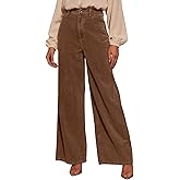 Sidefeel Women's Corduroy Pants Casual High Waisted Baggy Wide Leg Elastic Waist Loose Trousers with Pockets