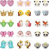 NEWITIN 15 Pairs Magnetic Stud Earrings for Girls Clip on Earring Hypoallergenic Magnet Studs Non Piercing Girls Earring Cute Magnetic Earrings for Kids Women