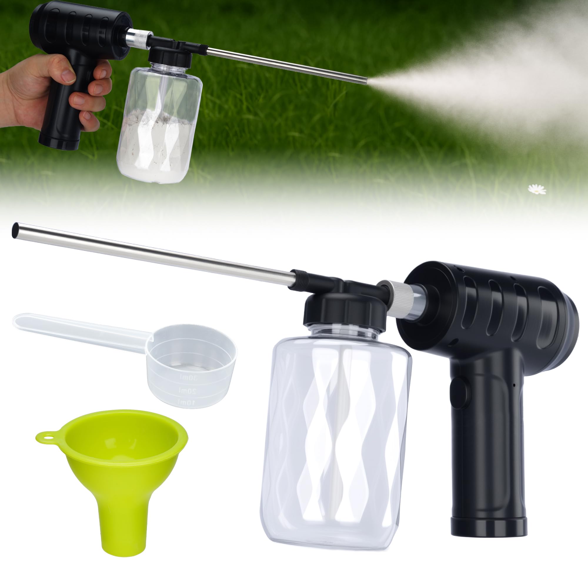Photo 1 of **INCOMPLETE** LURKA Electric Diatomaceous Earth Duster – Cordless Powder Duster with 500ML Bottle, 5.9" Stainless Steel Nozzle, 3-Speed Rechargeable Sprayer with Measuring Scoop & Silicone Funnel for Garden Use