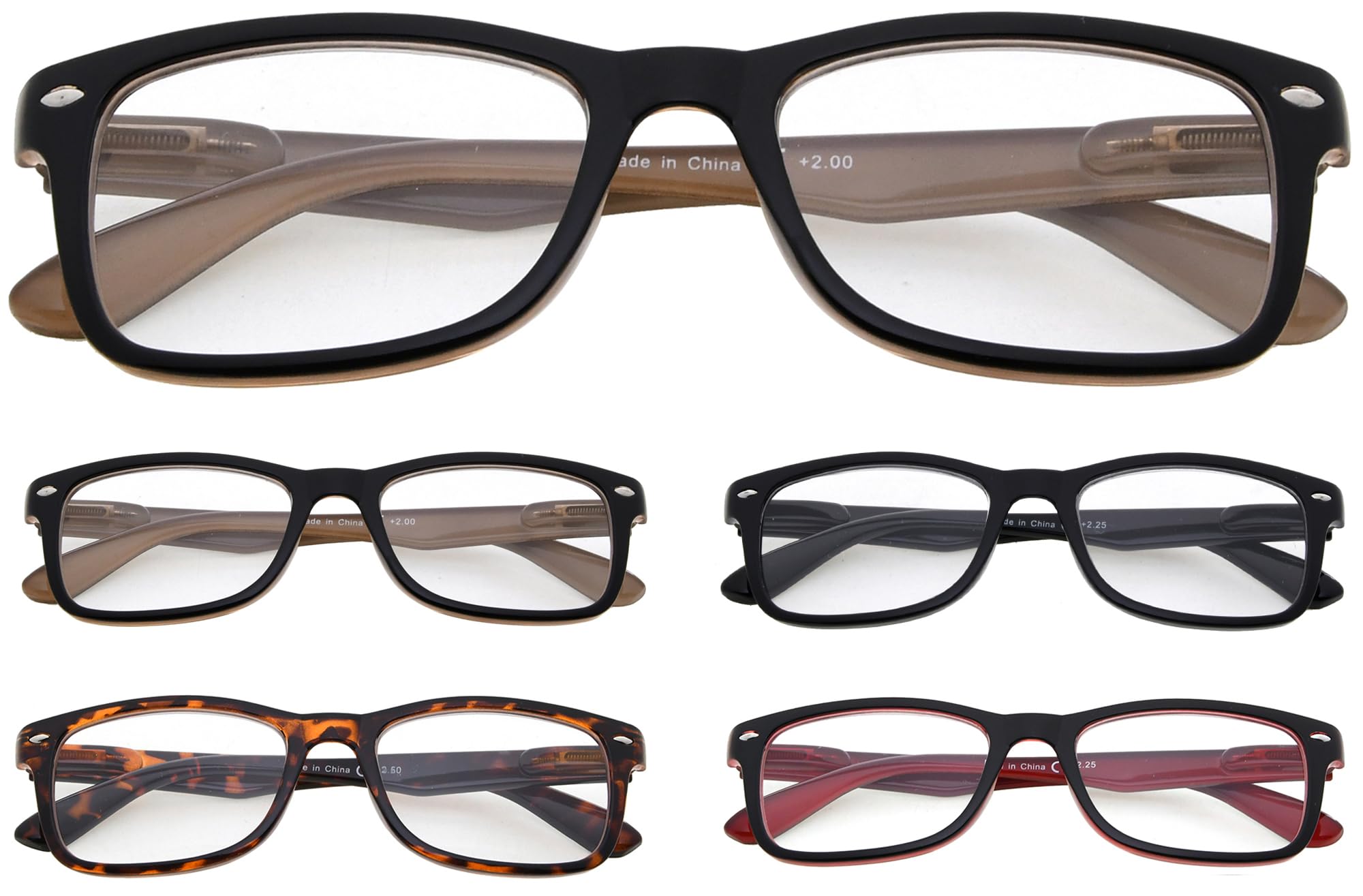 Eyekepper 5 Pack Classic Reading Glasses for Women Men Vintage Readers with Spring Hinges +0.50