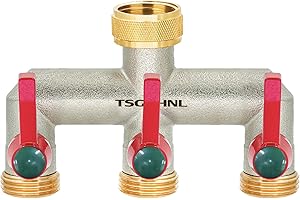 TSGOHNL Brass Garden Hose Splitter, 3 Way Faucet Diverter with 3 Extension Handles, Outdoor Hose Splitter, Heavy Duty Nickel Plated, GHT 3/4-Inch Female Inlet and 3/4-Inch Male Outlet