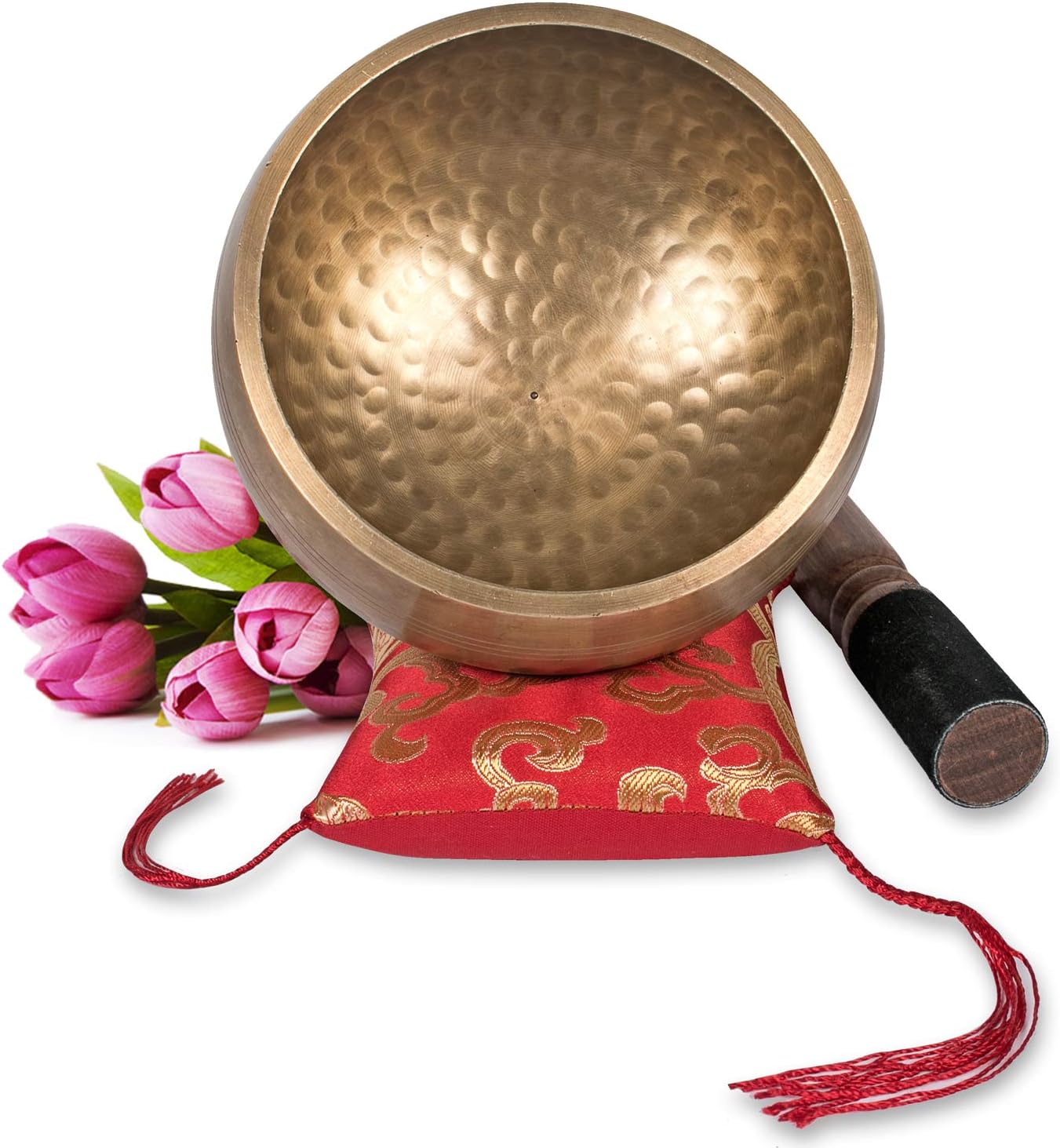 Tibetan Singing Bowl Set ~ Maha Bodhi 4.5 Inch Wide Authentic Meditation Gong for Relaxation, Chakra Healing, Stress Reducer, Yoga and Spiritual Mind ~ Artisan Hand Hammered ~ Perfect Gift