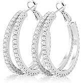 Senteria S925 Sterling Silver Hoop Earrings Hypoallergenic Silver Double Hoop Earring for Women Non Tarnish 14K Gold Plated Hoops with Cubic Zirconia Gold Double Hoops Earring for Women 25/30/40mm