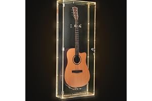 Starfavor Acrylic Acoustic Guitar Display Case, Wall Mounted, Lockable UV-Protected Guitar Storage Cabinet with LED lights 7 colors, Coffin Hard Case for Acoustic Guitar SGC-001A