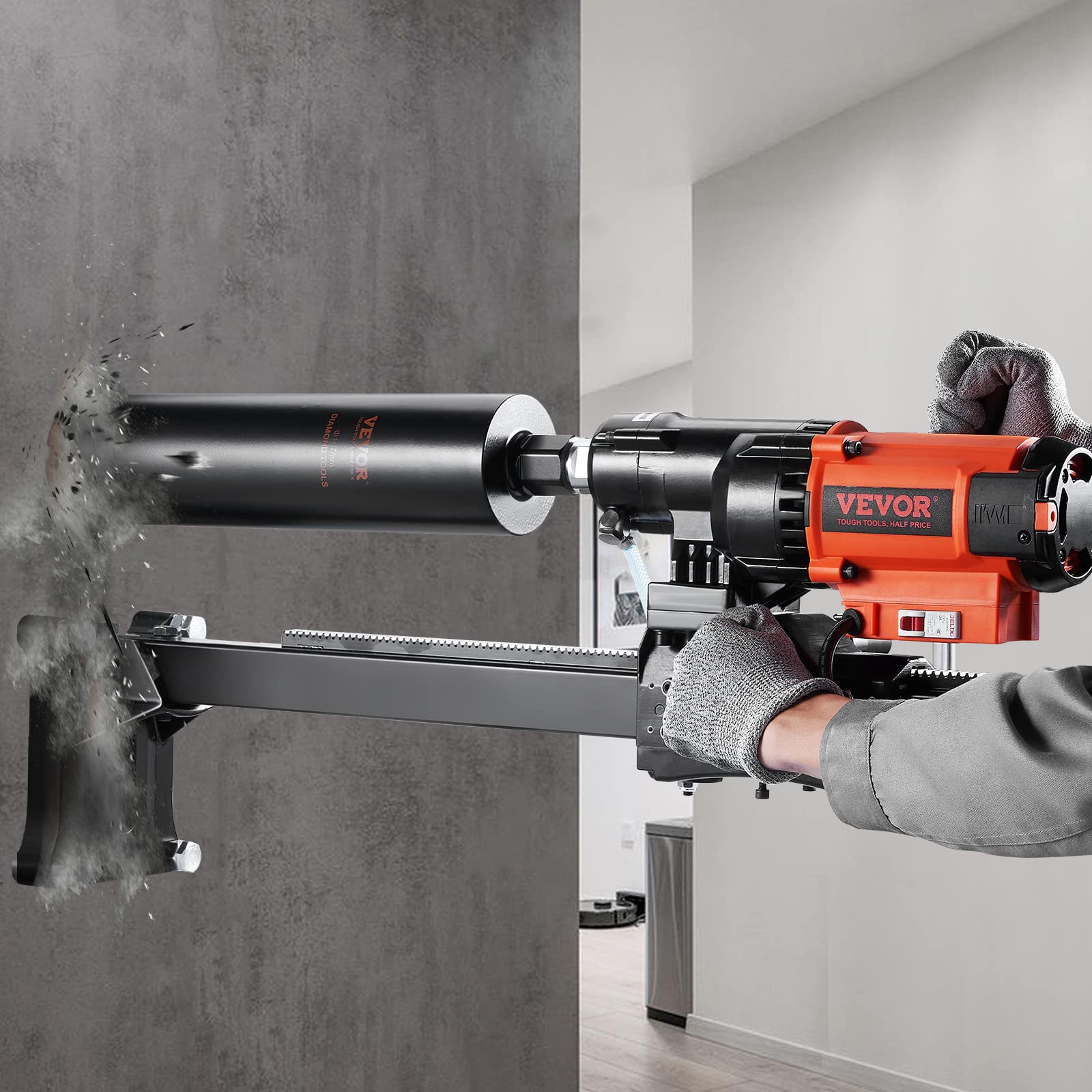 VEVOR Diamond Core Drilling Machine, 8in Wet&Dry Concrete Core Drill Rig with Stand, 750RPM Speed & 1-1/4