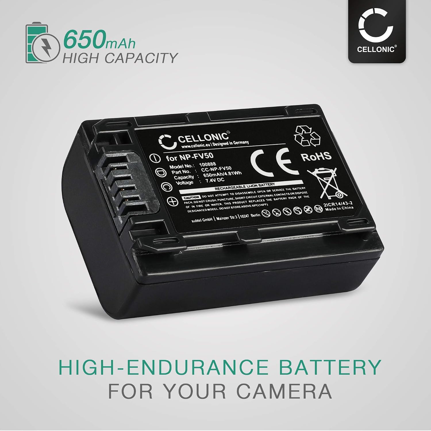 CELLONIC 1x Battery for Camera Compatible with Sony FDR-AX33, HDR-CX250, HDR-CX270, NP-FV70 - (650mAh, 7.4V) - Image 3