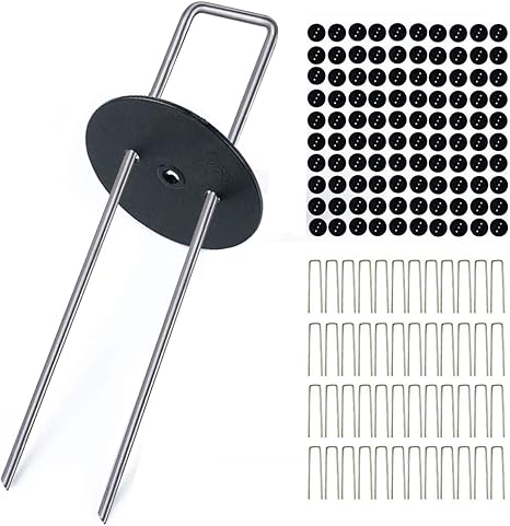 Amazon Uピン杭 黒丸付 防草シート 固定用 人工芝 おさえピン ガーデニング 農業 庭 無地 草 グリーン 15cm 100本セット 人工芝