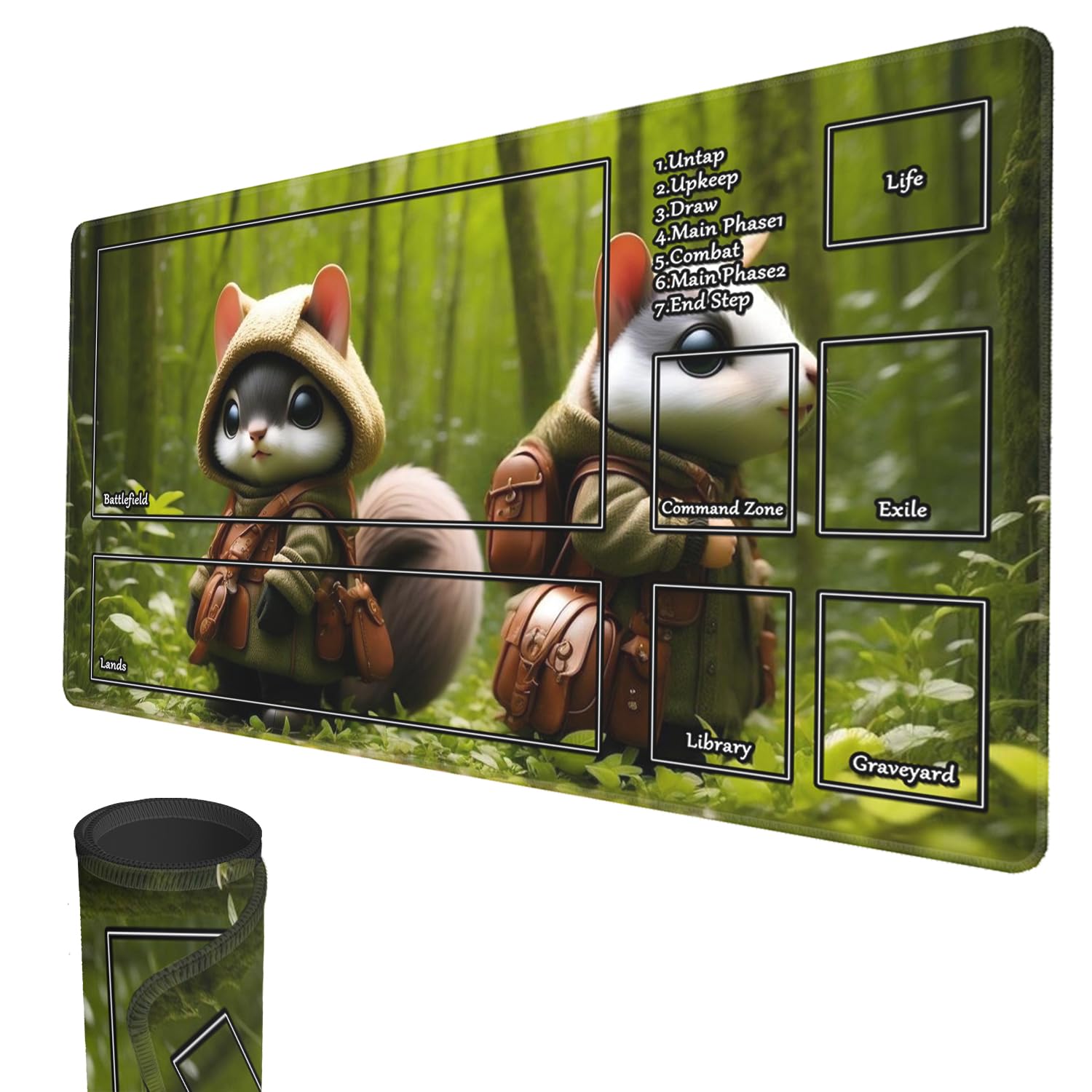 MTG Playmat, 24" x 14" Original TCG Playmats Stitched Edges Smooth Rubber Surface Battle Board Game MTG Playmat with Zones