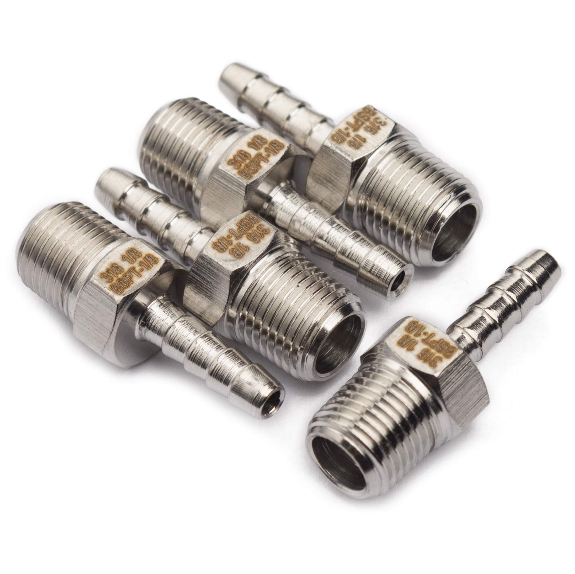 LTWFITTING Stainless Steel 316 Barbed Fitting Connector 1/8" Male BSPT x 1/8"(3mm) Hose Barb Fuel Gas Water (Pack of 5)