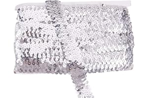 levylisa Silver Sequin Trim Glitter Stretch Paillette Lace Applique Bling Bling for Dress Embellish Headband 10 Yards