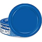 QZYL 50 PCS Disposable Plates, 9 Inches Dark Blue Heavy Duty Round Set for Daily Use, Picnic, Anniversary, Birthday, Passover Party Supplies