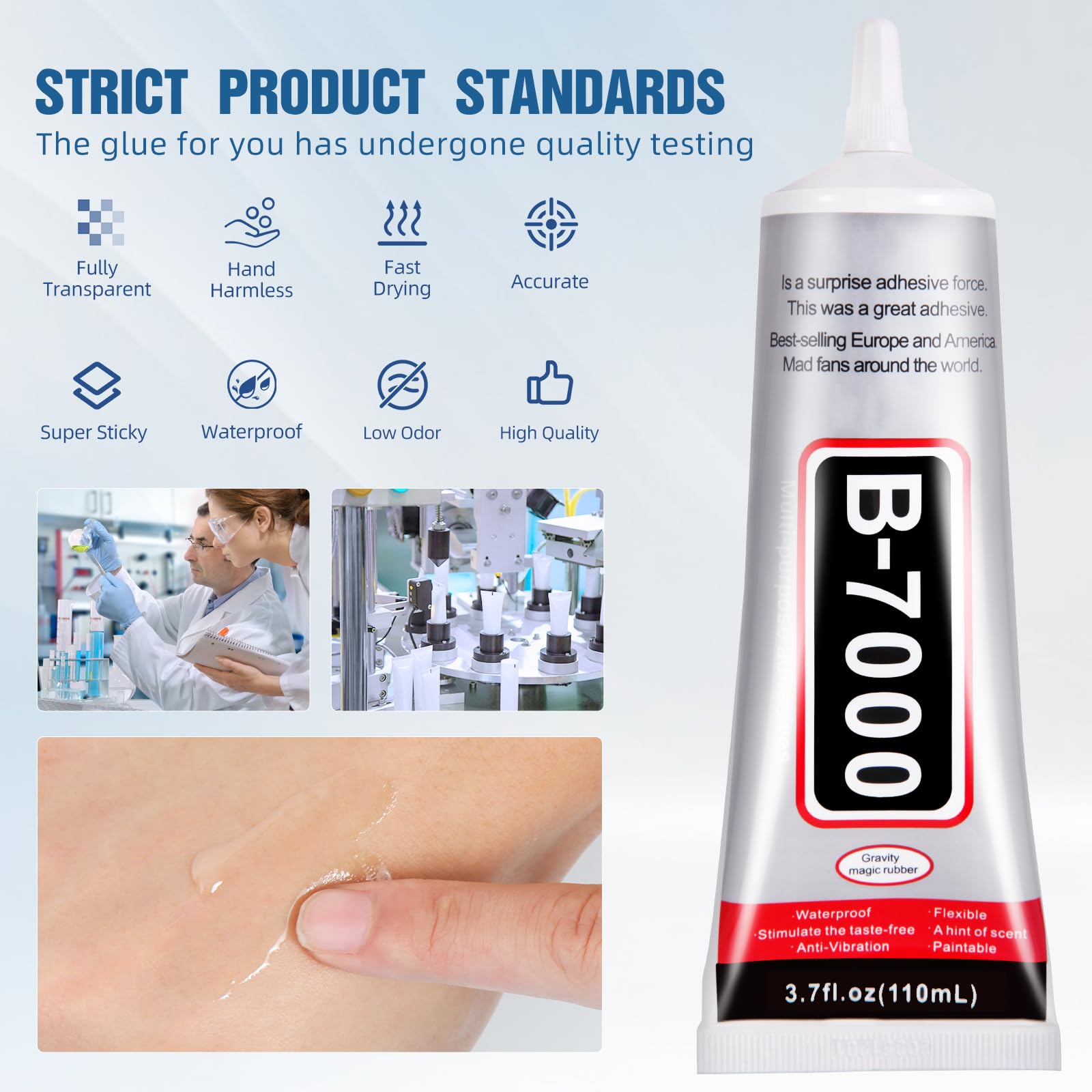 110 ml B7000 Adhesive for Crafts, Clear Glue with Spreaders and Dotting Pen Tool, Multipurpose for Rhinestones, Fabric, DIY, Makeup, Shoes, Jewelry Making, Nail Art