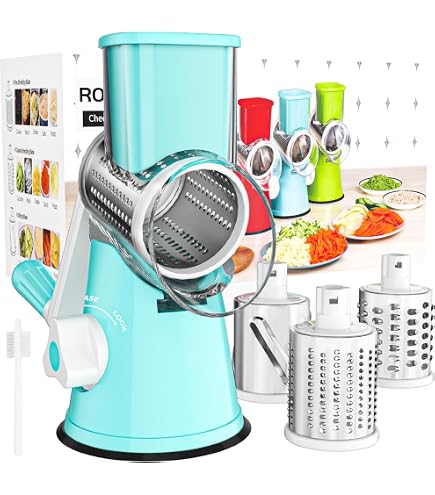 SALCooK Rotary Cheese Grater & Vegetable Slicer - 5 Blades, Suction Base, Storage Box (Green) - View #9
