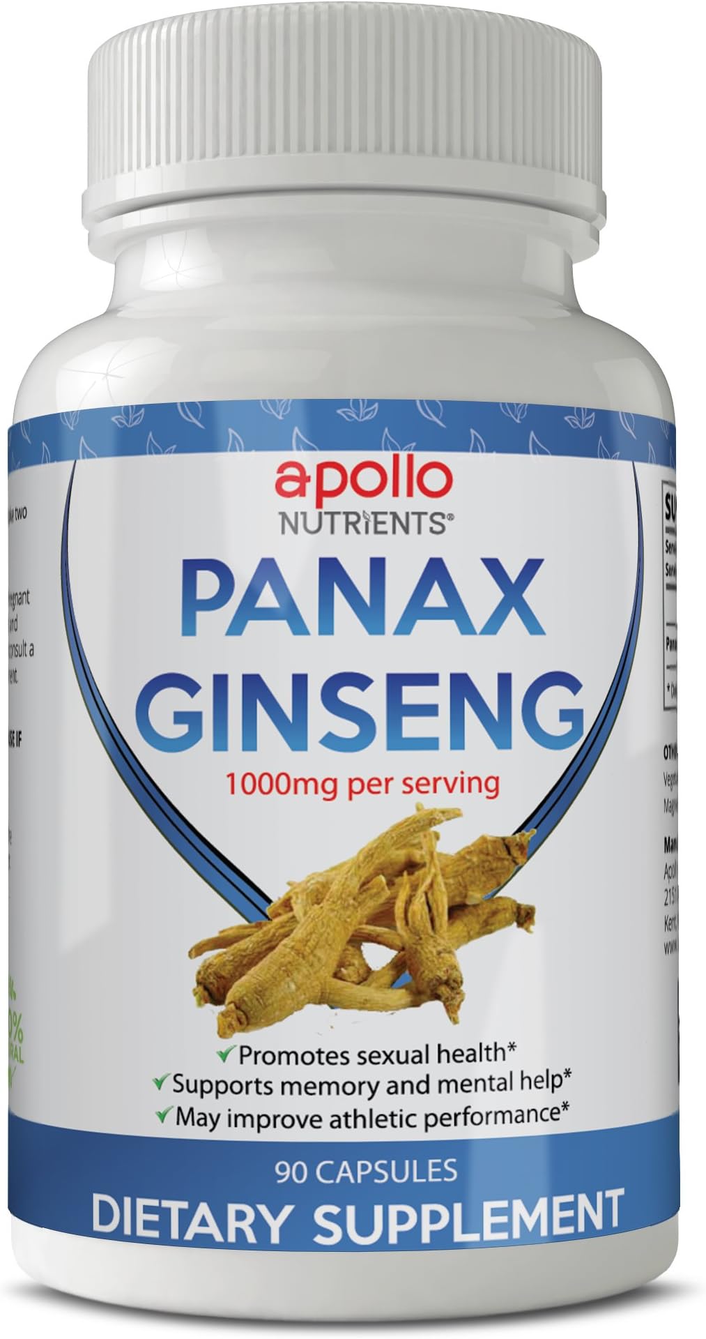 Panax Ginseng 1000mg Max Strength Root Extract Powder Supplement w/High Ginsenosides for Energy, Performance & Mental Health Pills for Men & Women.