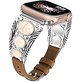 Minyee Leather Band Compatible with Apple Watch Band Women 42/46/38/40/41/44/45/49mm, Boho Western Turquoise Vintage Cowboy Retro Adjustable Strap for iWatch Series 11 10 9 SE 8 7 6 5 4 3 2 1 Ultra
