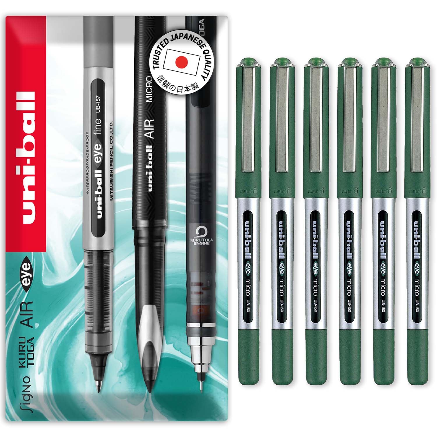 uni-ball Eye Micro UB-150E Gel Ink Pen - 0.5 mm - In Envelope Packaging (Pack of 6, Green)