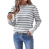 Spriolim Womens Striped Sweater Fashion Puff Long Sleeve Knit Top Casual Crew Neck Pullover Sweaters