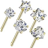 Carperton Nose Rings Studs L Screw Bone Shpaed Nose Studs for Women 18g 20g 22g 14K Gold Plated