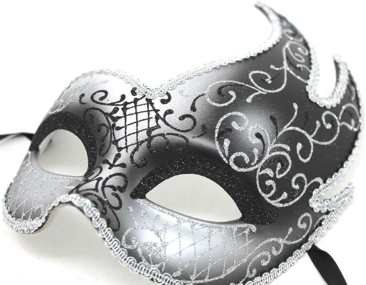 Stunning Black & Silver Venetian Masquerade Carnival Ball Party Eye Mask, Black Silver, 20cm Deep - Image 4