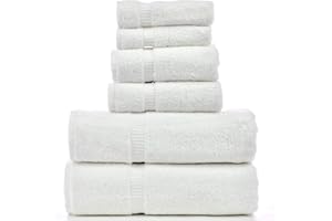 BC BARE COTTON Luxury Hotel & Spa Quality, Quick Dry 100% Turkish Cotton, 700 GSM, Eco Friendly Towel, Bathroom and Kitchen Dobby Border Towels, 2-Bath Towel, 2-Hand Towel, 2-Washcloth (Bundle Set of 6, White)