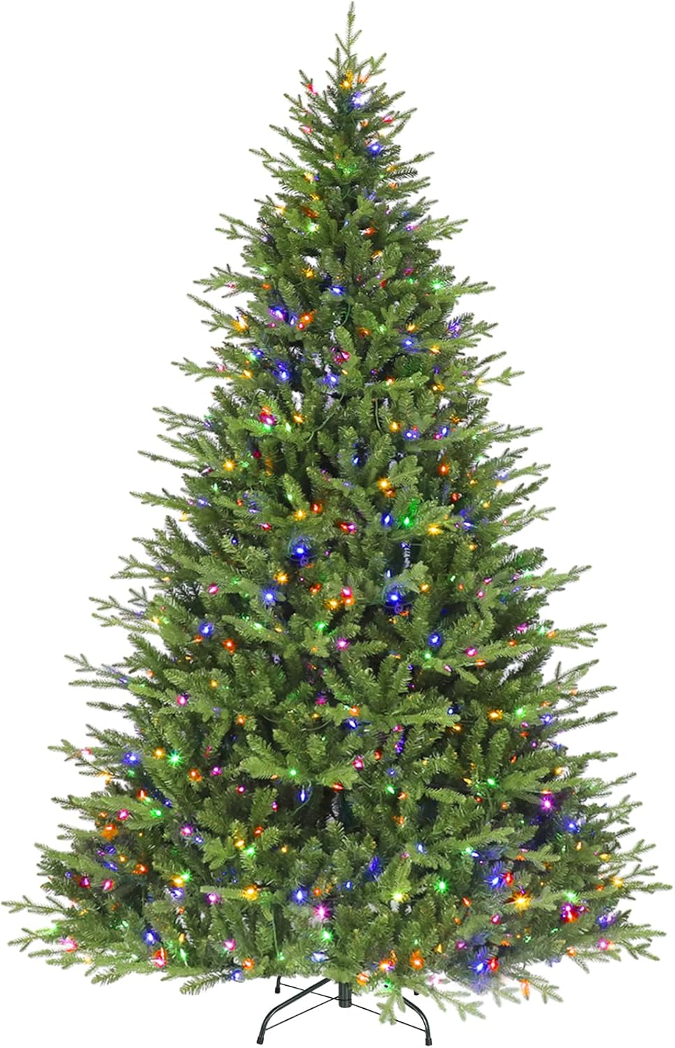 Trees - Hykolity 6.5 ft 'Feel Real' Prelit Christmas Tree, Frasier Grande Christmas Tree with 350 Color Changing Twinkly LED Lights, 2024 PE&PVC Branch Tips, Metal Stand and Hinged Branches, 10 Colors